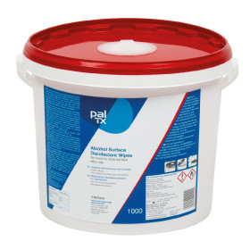 Seau de 1000 lingettes désinfectantes avec alcool pour environnements de production alimentaires.