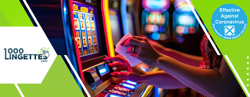 Lingettes désinfectantes à disposition des joueurs pour salles de jeux
